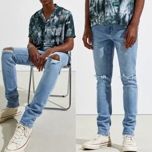 Rollas Mens Jeans Tim Slim Fit Organic Crush Destroy Blue Size 33 x 32 NEW Denim